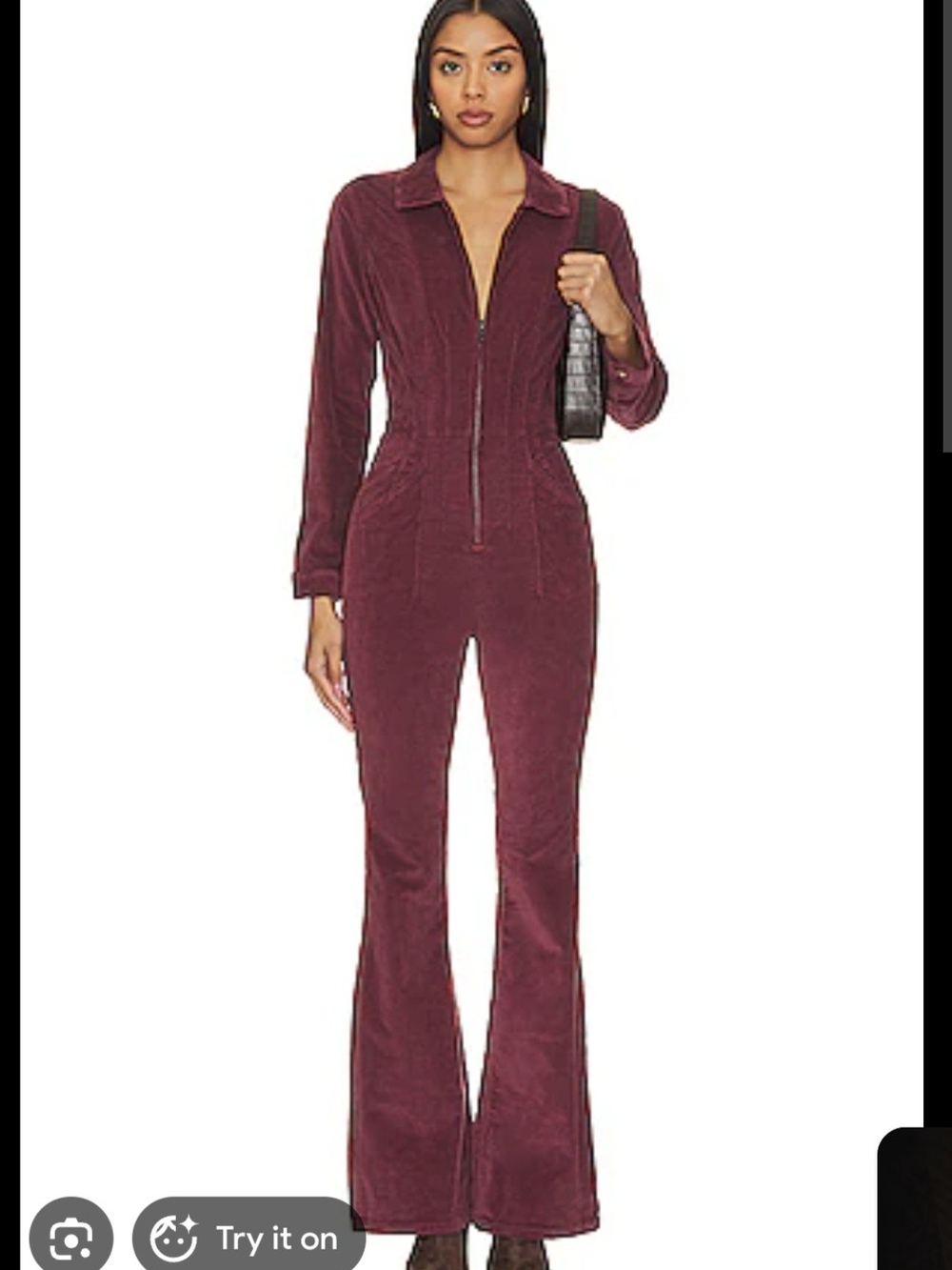 We The Free Burgundy Corduroy Zip-Front Jumpsuit
